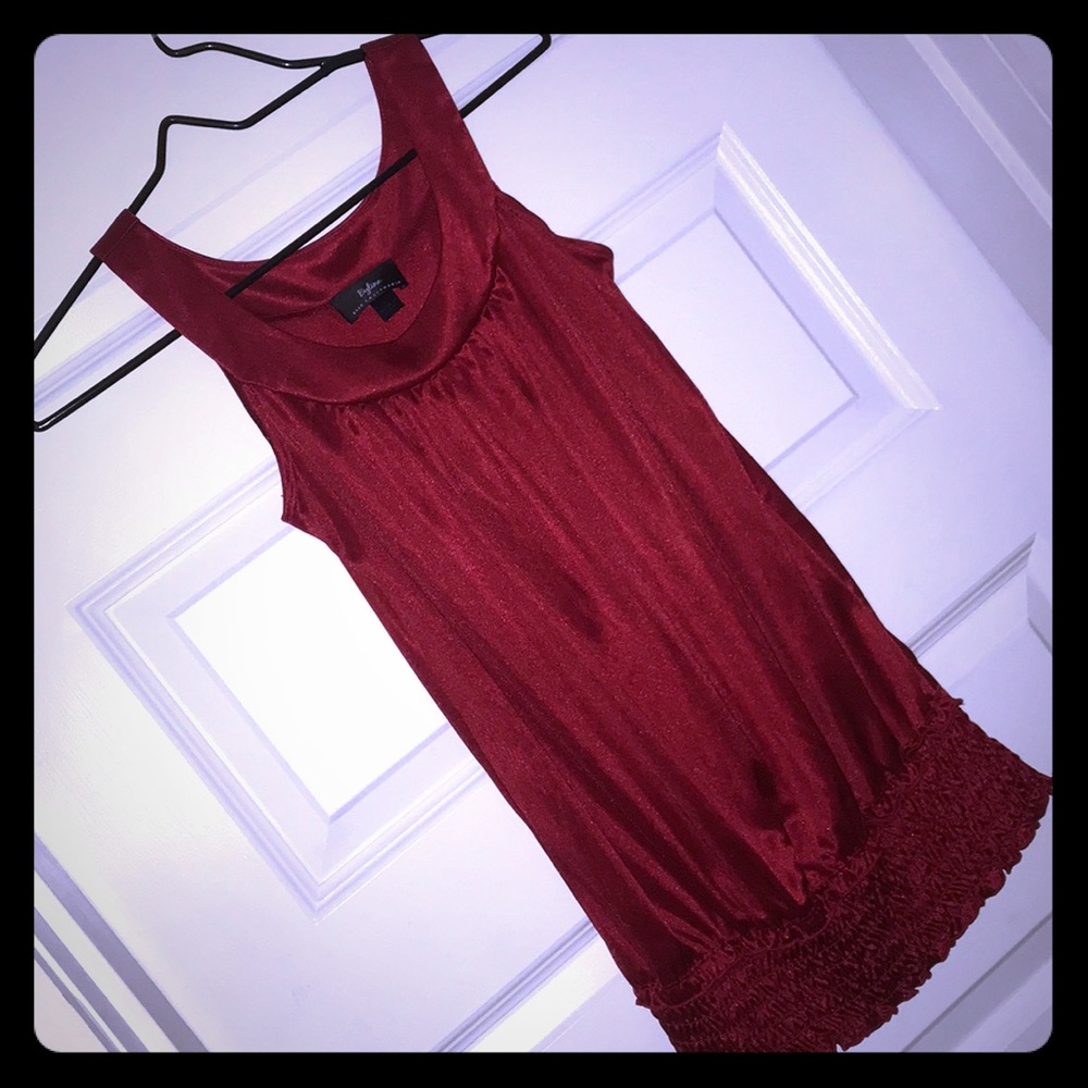 Red Satin Ruched Bottom Tank Top